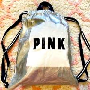 Victoria's Secret PINK Drawstring Backpack Iridescent Silver Limited Edition